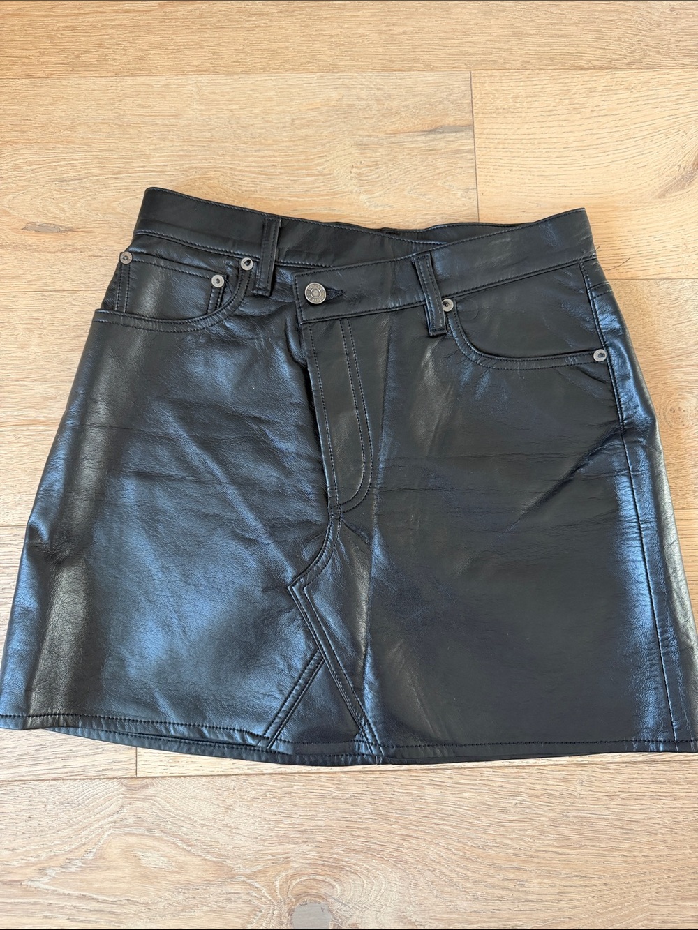 AGOLDE recycled leather cross over skirt